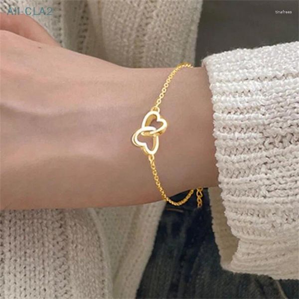 Braccialetti con ciondoli INS Stessi bracciale intrecciato con due cuori. Regalo di moda per gioielli da donna, regolabile, romantico, per matrimoni