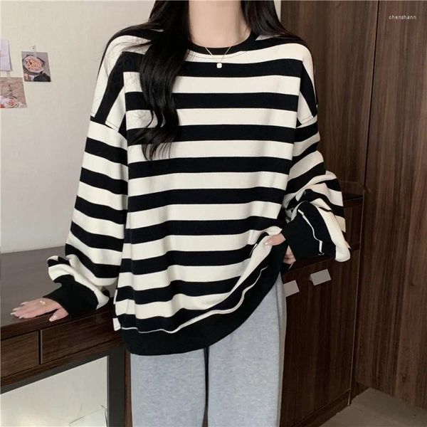 Kadın Sweaters Gotik Kadınlar Harajuku Punk Örme Stripes Jumper Artı Boyut Gevşek Uzun Kollu Kazak Sokak Giyim 2024