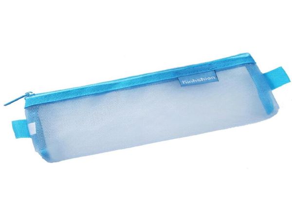 Simples transparente malha lápis sacos escritório estudante lápis casos material escolar de náilon caneta box5617239