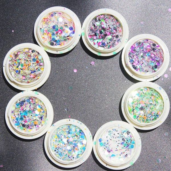 Glitter per unghie 50 g/borsa Sirena Art Mix Size Chunky-Hexagon Laser Paillettes 8 colori brillanti Chameleon Manicure Flakes Decorazione