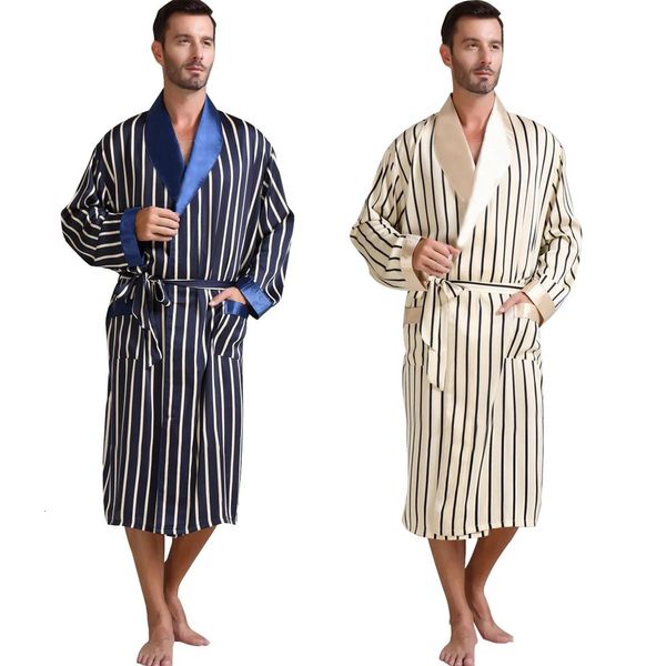 Mens Silk Satin Pijama Pijama Pijamas Robe Robes Camisola Loungewear U.S.S M L XL 2XL 3XL Plus Striped_ Gifts 240110