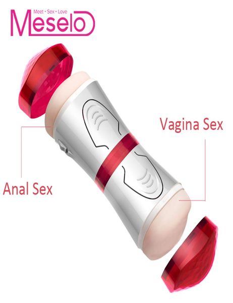 Meselo Buracos Duplos Masculino Masturbador Vibrador Realista Vagina Anal Sex Toys Para Homens Mãos Removíveis Otário Pênis Trainer Y2018100584