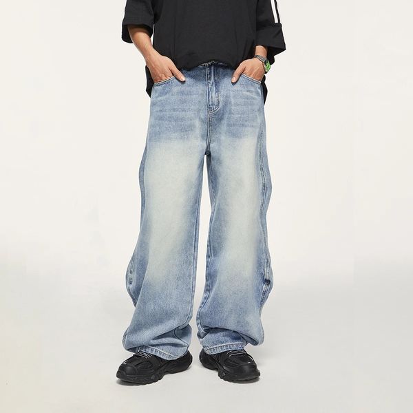 Enflasyon markası bollgy geniş bacak erkek arkadaşı kot unisex vintage yıkanmış mavi denim pantolon erkek pantolon artı 240109