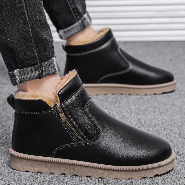 Stiefel Winter Männer Knöchel Reißverschluss Design Warme Plüschschuhe Casual Outdoor Pelzige Plattform Bequeme Arbeit für Männer 39-44