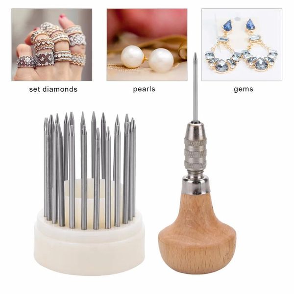 Equipamentos 23 unidades conjunto de ferramentas de miçangas diamante pedra pérola conjunto de ferramentas beader com cabo de madeira ferramenta de fabricação de joias ferramenta de ourives para joalheiro