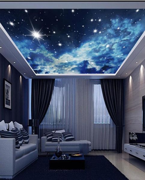 Grande mural de parede personalizado 3d murais de teto papel de parede céu azul estrelas universo 3d po mural para sala de corredor murais de parede 3d9026991