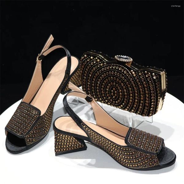 Классические туфли в африканском стиле, элегантный комплект из искусственной кожи с камнями и сумкой, итальянский стиль, на высоком каблуке для вечеринки, размер 37–43