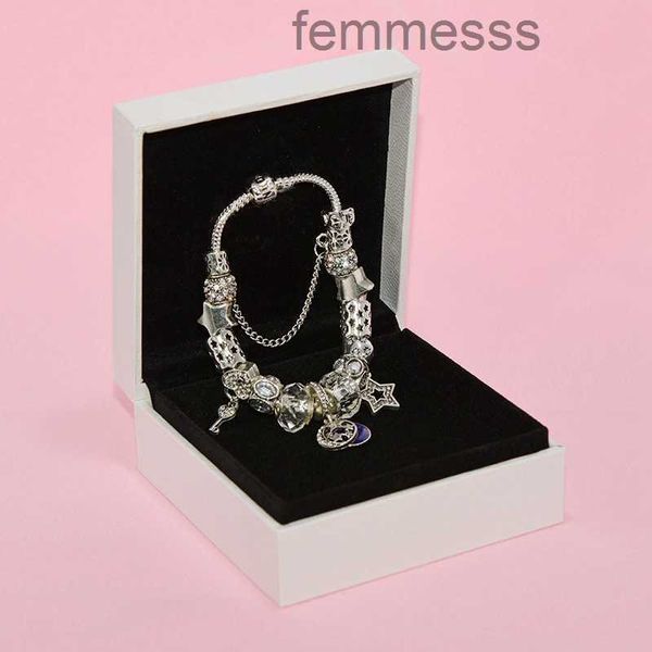 Venda quente charme pulseira clássico diy estrelas lua branco frisado para jóias com caixa original presente de aniversário de alta qualidade aj9n