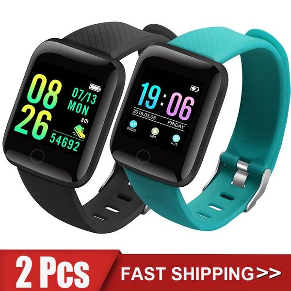 Uhren 2 Stücke 116 Plus Smart Watch Männer Frauen Bluetooth Armband Sport Fitness SleepTracker Schrittzähler Smartwatch für Android Ios D13