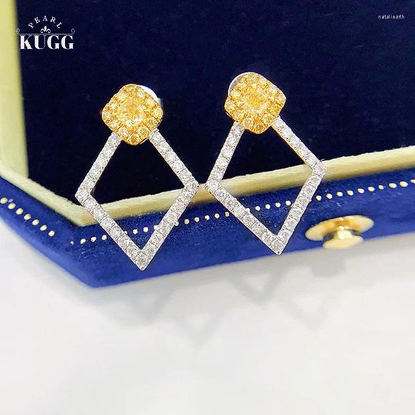 Серьги-гвоздики KUGG, белое золото 18 карат, натуральный желтый бриллиант, изысканная геометрическая форма, вечерние украшения для женщин, можно настроить