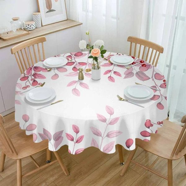 Pano de mesa abstrato rosa folhas ramos à prova dwaterproof água toalha de mesa decoração casamento casa cozinha sala de jantar redonda