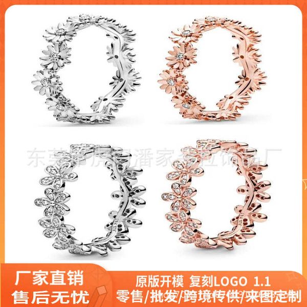 дизайнерские роскошные кольца Pan Family, белое медное кольцо S925 с посеребренным розовым золотом и бриллиантами, хризантема