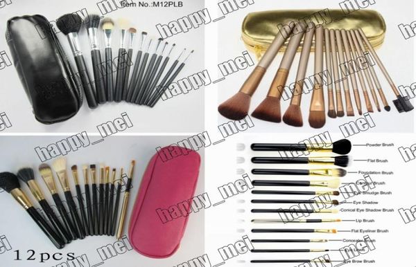 Direto da fábrica DHL Novos pincéis de maquiagem 12 peças pincel com bolsa de couroRosaPretoNude Gold9471508