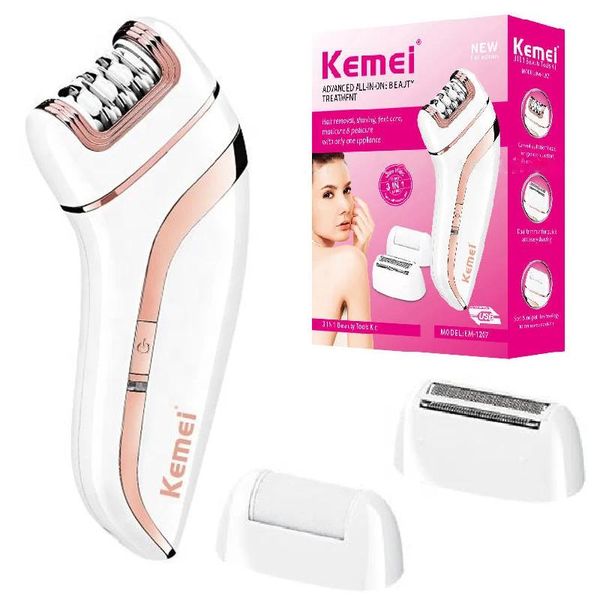 Epilatore Kemei 3In1 Lady Epilatore Donna Rasoio elettrico Corpo viso Bikini Trimmer Gambe Braccia Ascelle Ricaricabile Depilazione