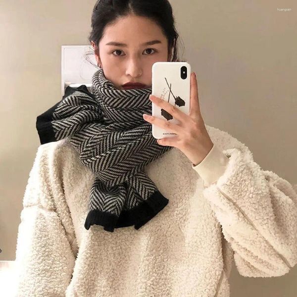 Lenços moda inverno listra xale estilo coreano envoltório silenciador lenço mulheres lenço de malha