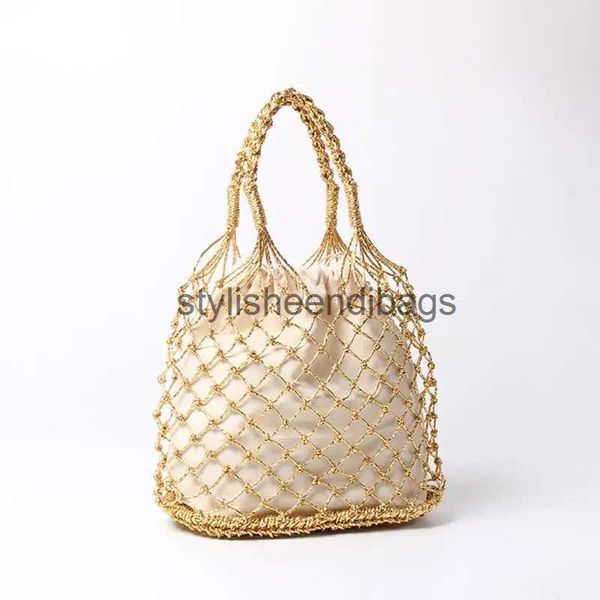 Totes ouro sier 2 cores cordas de papel brilhante oco tecido bolsa forro de algodão str saco feminino reticulado rede beachstylestylisheendibags