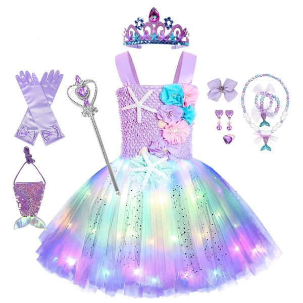 Abito da principessa sirena per ragazze LED illuminato festa di compleanno a tema oceano abito da tutu costume di Halloween per bambini abiti 240109