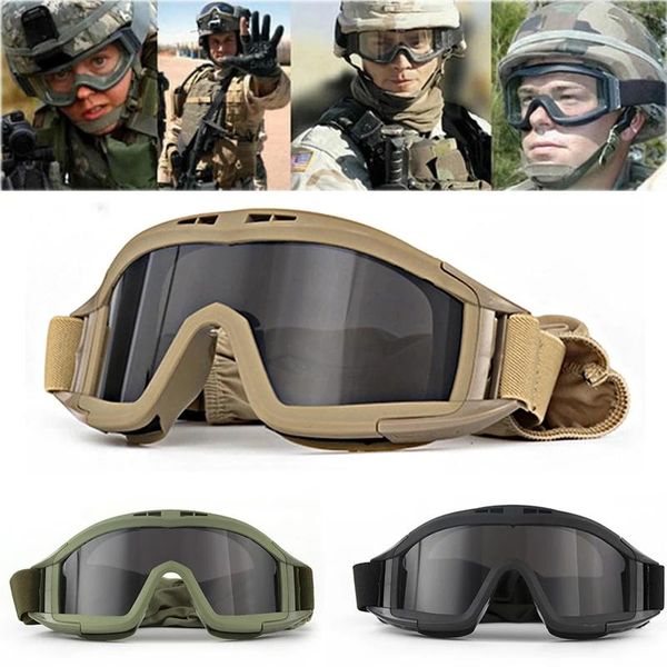 Óculos de sol tático óculos militar tiro sunglasse motocicleta fora da estrada bicicleta exército airsoft paintball óculos à prova de vento 3 lente