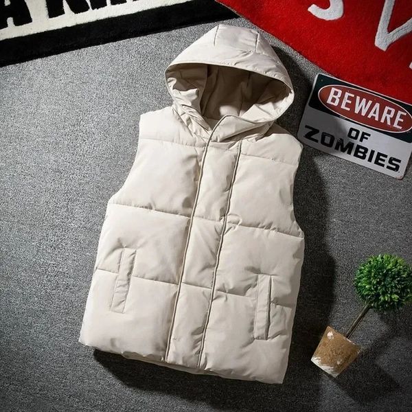 Veste gilet blanche avec capuche pour hommes, vêtements à la mode, manteau à capuche de Style coréen, sans manches, s 3XL, automne hiver 2023, 240109