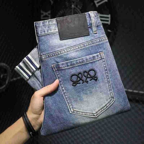 Jeans da uomo Designer di lusso Elastico di lusso LOE Heavy Industry Pantaloni di marca elastici con lettere azzurre Pantaloni di tendenza jeans da uomo J0FU