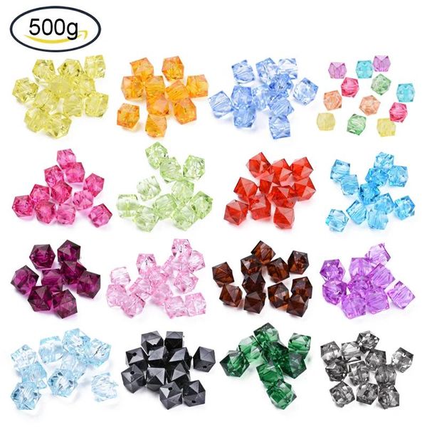 Schmuck, 500 g, 10 mm, transparente Acrylperlen, gemischte Farben, facettierte Würfel, lose Distanzperlen für Schmuckherstellung, DIY, handgefertigte Tasche, Großhandel