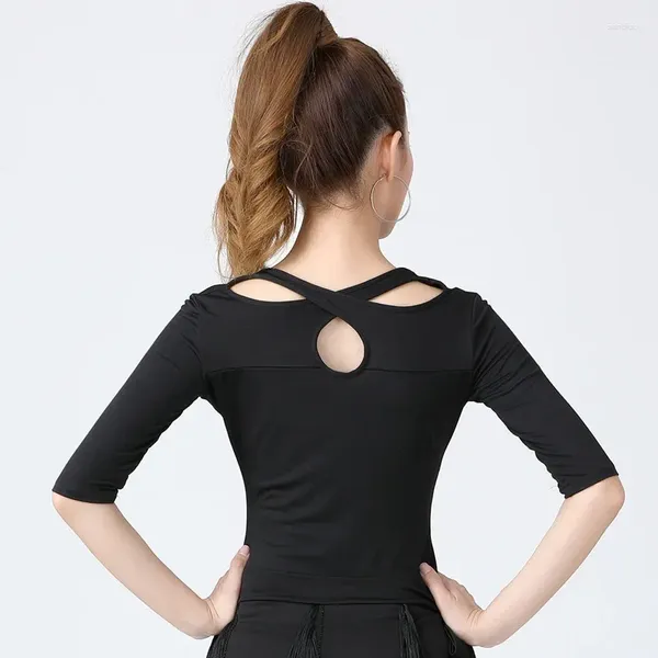 Stage Wear Dança Latina Mulher Moda Top Exercício Roupas Ballroom Dancewear Waltz Dança Moderna Feminino Adulto Desempenho Prática Camisa