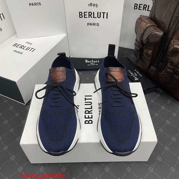 Playoff-Leder-Sneaker BERLUTI Herren-Freizeitschuhe Ti1895 Gestrickte Mesh-Sportschuhe Herren-Schuhüberzug mit Schnürsocken Schuhe atmungsaktiv und nicht stickig HB6K