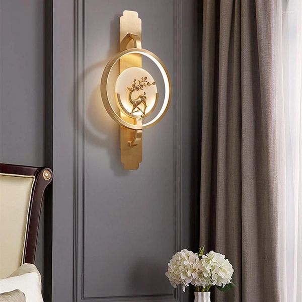 Duvar lambası Çin tarzı lüks tüm bakır modern yaratıcı mermer sconce sconce oturma odası yatak odası merdiven dekor led ışık