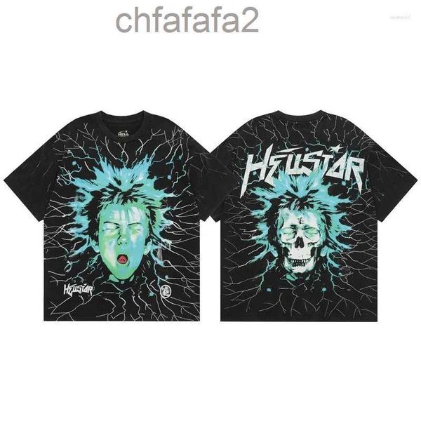 T-shirt da uomo Hellstar Shirt Electric Kid Manica corta Tee Washed Do Old Black Hell Star Tshirt Uomo Donna Abbigliamento 4DD0