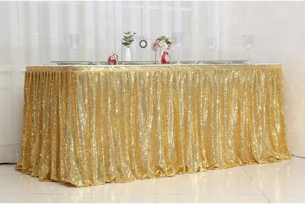 Saia de mesa com lantejoulas douradas, tecido para decoração de festa de aniversário, casamento, natal, acessórios, decoração de doces, festival