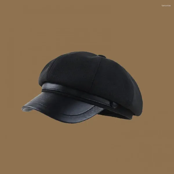 Berets mulheres inverno boina chapéu elegante mulheres de lã ajustável octogonal sboy boné para meninas casuais