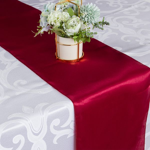 Decorações de casamento 10pcs/lote vermelho/azul/amarelo/roxo multicolor 30*275cm Corrente de mesa de cetim para engajamento de casamento/banquete de hotel/decoração