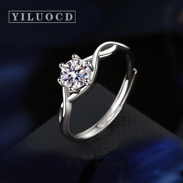 Anéis Yiluocd D Cor 1 Carat Solitaire Moissanite Anel de Noivado Espumante Diamante Banda Anel Ajustável para Mulheres 925 Jóias de Prata