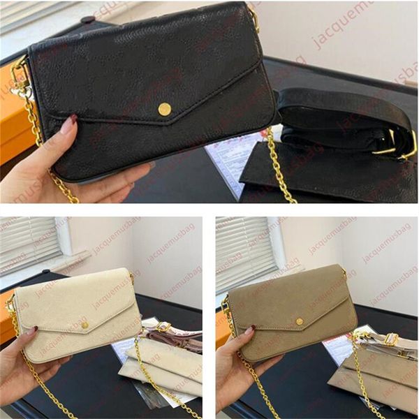 Mulheres 3-pc bolsa de corrente designer po che tte fe licie bolsa embreagem carteira hobo bolsas titular do cartão de crédito bolsa de alta qualidade carta em relevo ombro crossbody sacos