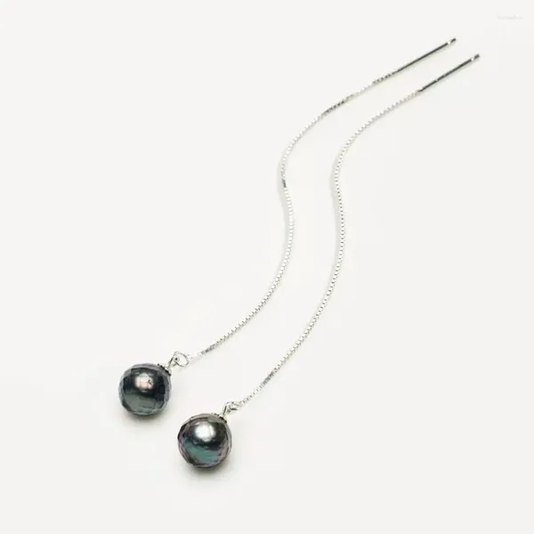 Orecchini pendenti con perla di Tahiti nera sfaccettata da 8,1 mm in argento sterling 3,7