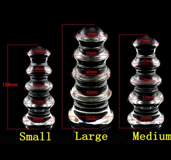 Tipo Pagoda Perline anali in vetro trasparente Butt Plug G Spot Dilatatore ano Stimolatore Dildo Grandi tappi anali grandi Buttplug3 Taglia Scegli Y1903651634