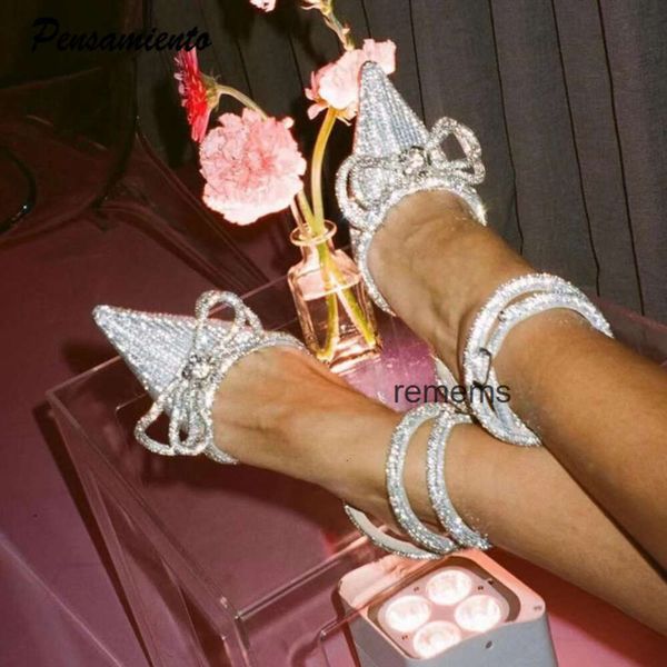 Сандалии, модные женские туфли-лодочки с кристаллами, сексуальный ремешок на щиколотке, бабочка, свадебная церемония, модные летние туфли на высоком каблуке для вечеринок, 230727