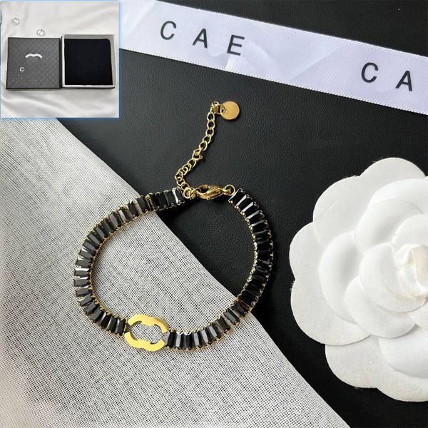Черный бутик-браслет Vintgae, роскошная цепочка для браслета, упаковка, модные ювелирные изделия для девочек с классическим логотипом бренда, дизайнерский браслет