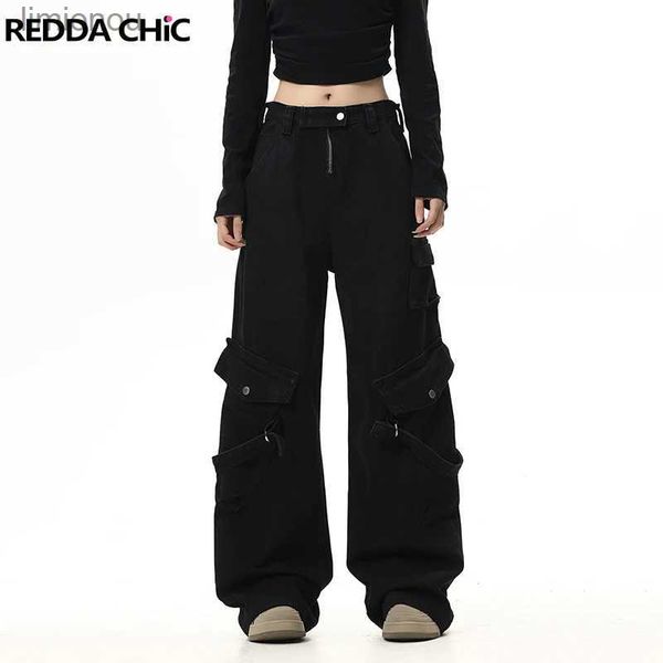 Kadın Pantolon Capris Reddacic Kelime Cepleri Kargo Pantolonları Kadın Y2K Siyah Hiphop Pantolonlar Yüksek Bel Bol Kot Passacağı Giyim Giyim Artı Boyut Kıyafetleri240110