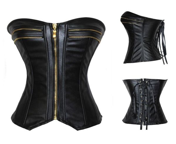 Steampunk sexy preto falso couro fivela overbust halter espartilho cintura superior corselet burlesque traje push up espartilhos8254873