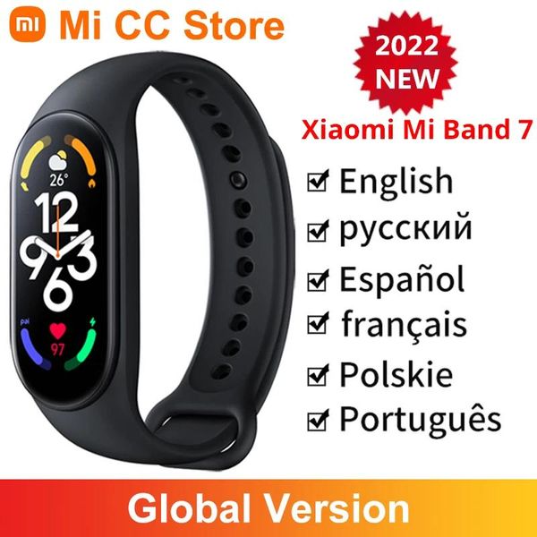 Dispositivi Versione globale Mi Band 7 Monitoraggio SpO2 Sempre attivo Quadrante 1.62'' AMOLED 5ATM Impermeabile Batteria da 15 giorni Cinturino Smart Band 6 colori