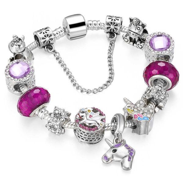 2024designer pandorabracelet cobra osso família feminino pingente roxo unicórnio corda decoração frisado pulseira