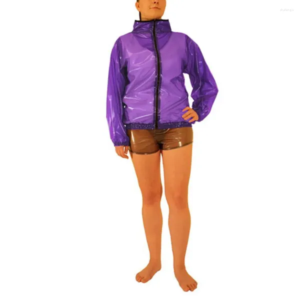 Kadın Ceketleri Bayan Şeffaf PVC Stand Yakası Uzun Kollu Ceket Kadın Fermuar Dış Giyim Su Geçirmez See-Through Coats Party Clubwear