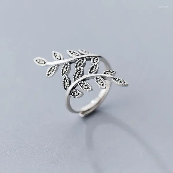 Mit Seitensteinen Blätter 925 Sterling Silber Verlobungsringe für Frauen Thai Open Leaf Ring Modeschmuck Eheringe Zubehör