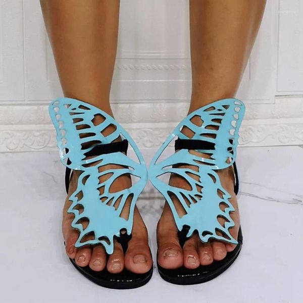 Sapatos de vestido azul borboleta saltos sandálias flip flops mulheres passarela designer alto salto stiletto feminino senhora moda sandalias mujer