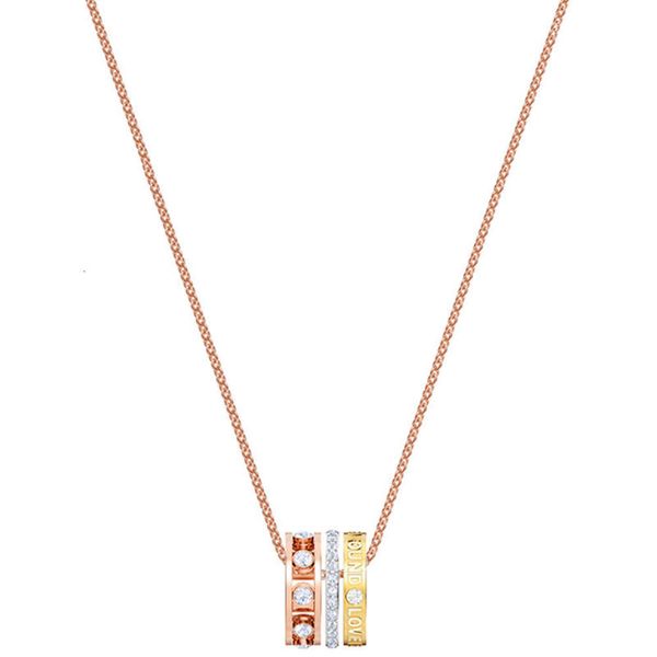 Swarovski-Halskette, Designer-Damen-Anhänger-Halskette in Originalqualität, dreifarbige Drei-Ring-Transit-Perlen-Halskette für Frauen mit Element-Kristall-Transit-Perle