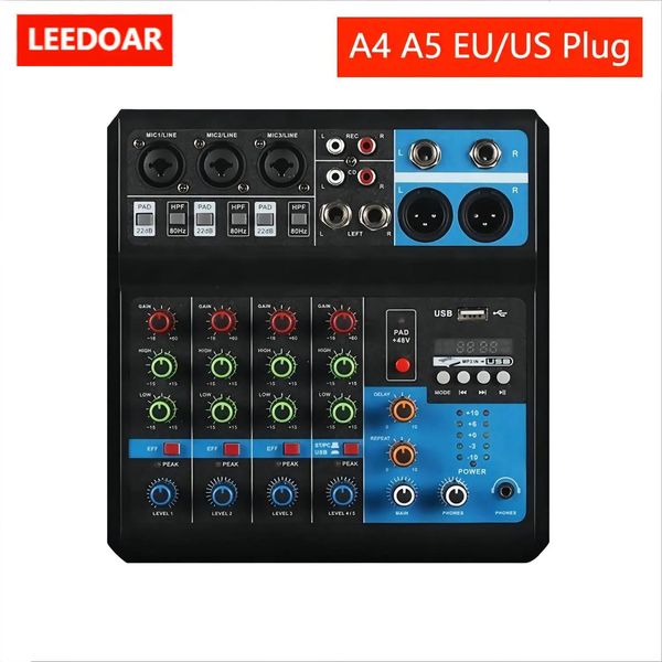 Leedoar áudio 4 5 canais misturador de som profissional console portátil entrada do computador 48v potência transmissão ao vivo a4 a5 pk teyun jiy y240110