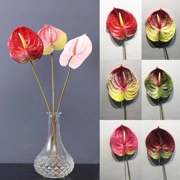 Dekorative Blumen, künstliche Blumen, einzelner Stiel, Anthurium, Raumdekoration, Hochzeitspflanze, Topfpflanze, rote Palme, Vase, Arrangement, Heimdekoration, Lotus