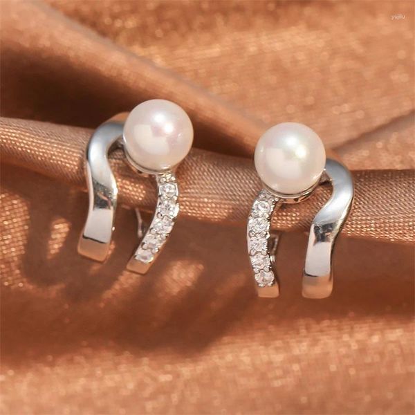 Ohrstecker MASA 2024 Perle für Frauen Modische elegante Zirkon U-förmige Silber Farbe Ohrring Party Schmuck