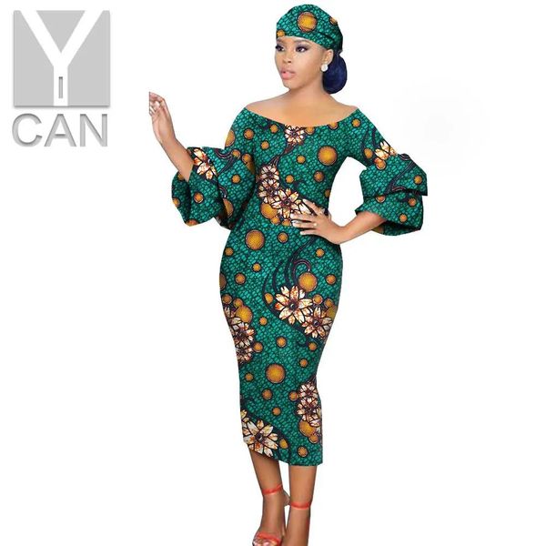 Giyim Afrika Dashiki Elbiseler Kadınlar için Ruffles Sleeve Baskı etek Türban Headwrap Ankara Style Ladies Party Vestidos A2025002
